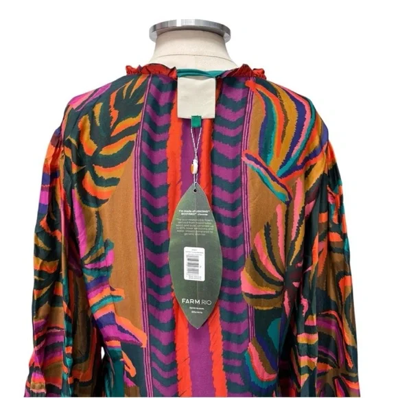 Farm Rio Foliage graphic long sleeve Women's Dress size XL new with tags - Picture 7 of 11